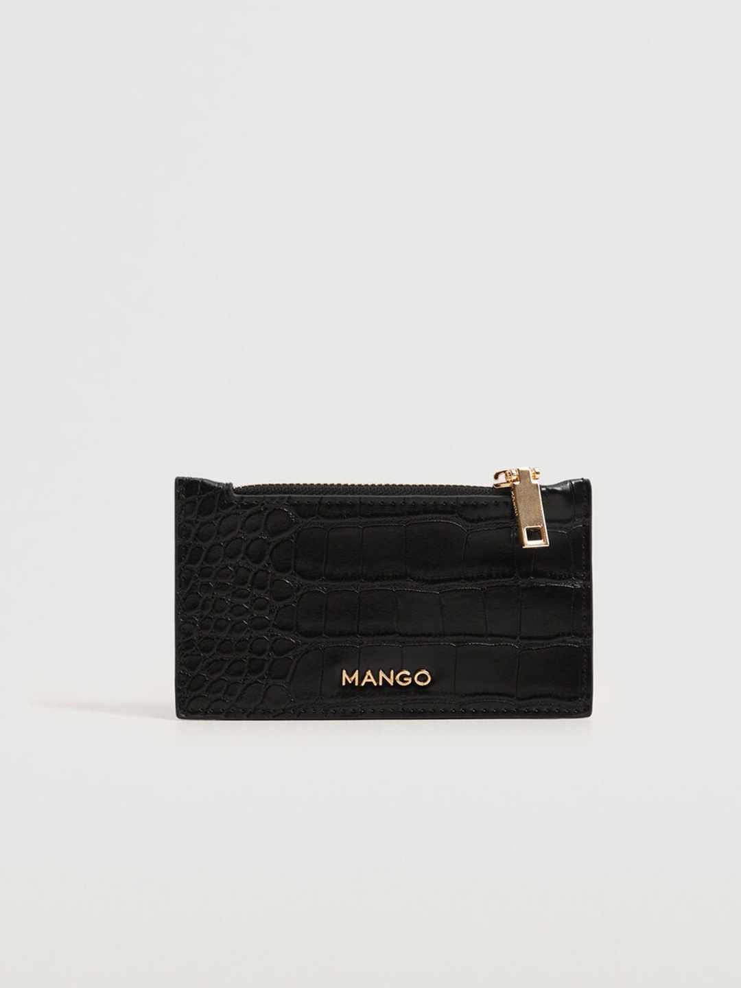 

MANGO Women Black Croc Textured Card Holder