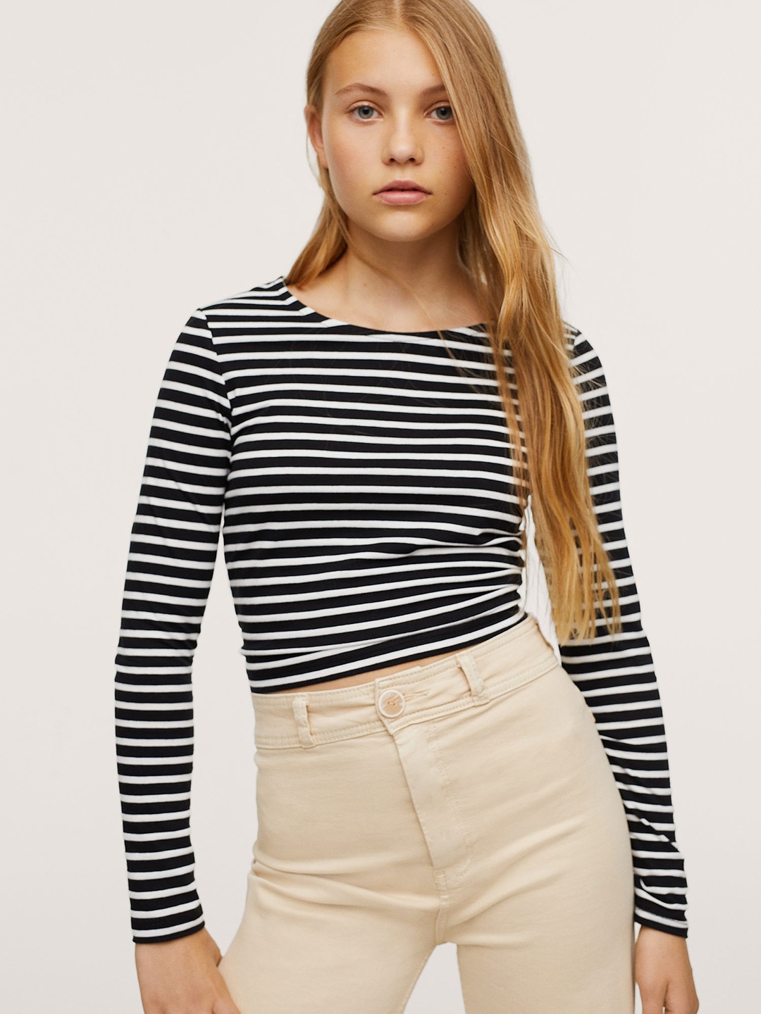 

Mango Kids Girls Black & White Striped T-shirt