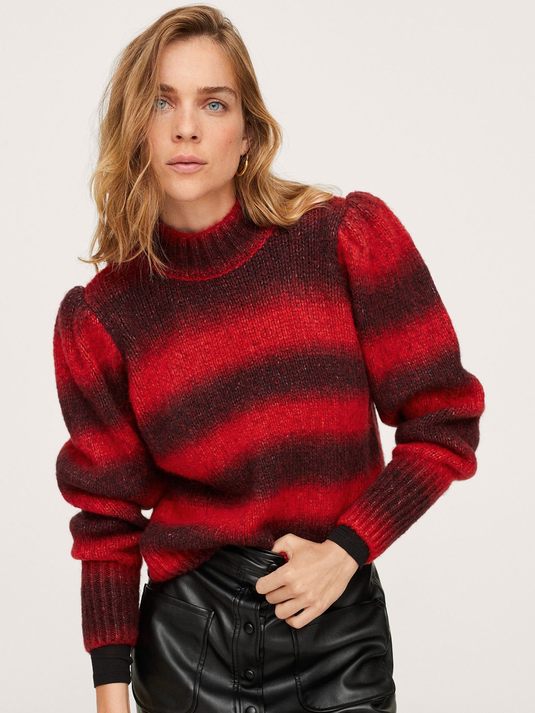 

MANGO Women Red & Maroon Striped Pullover