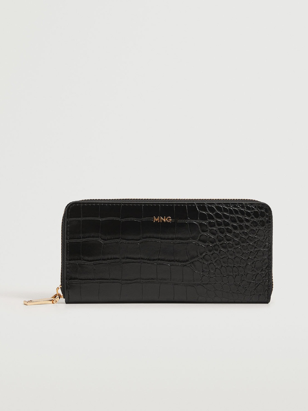 

MANGO Women Black Croc Textured Zip Around Wallet