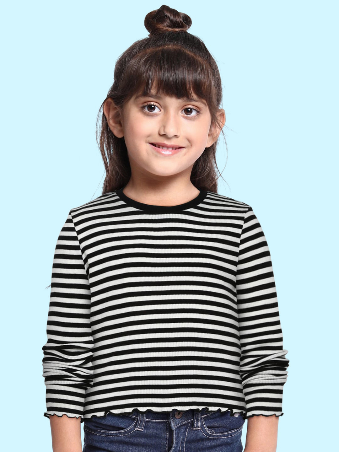 

Mango Kids Girls White & Black SOFIA Striped Pure Cotton T-shirt
