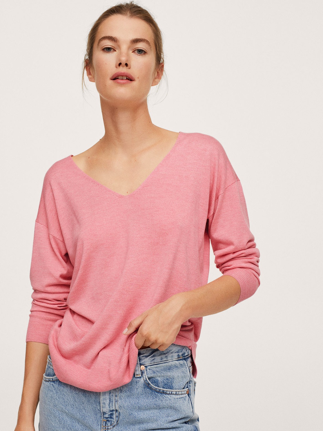 

MANGO Women Pink Solid Pullover