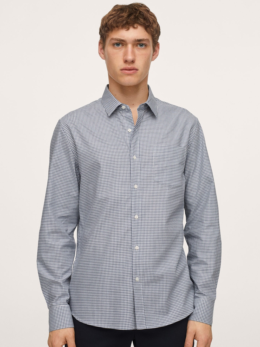 

MANGO MAN Blue & White Pure Cotton Checked Casual Shirt