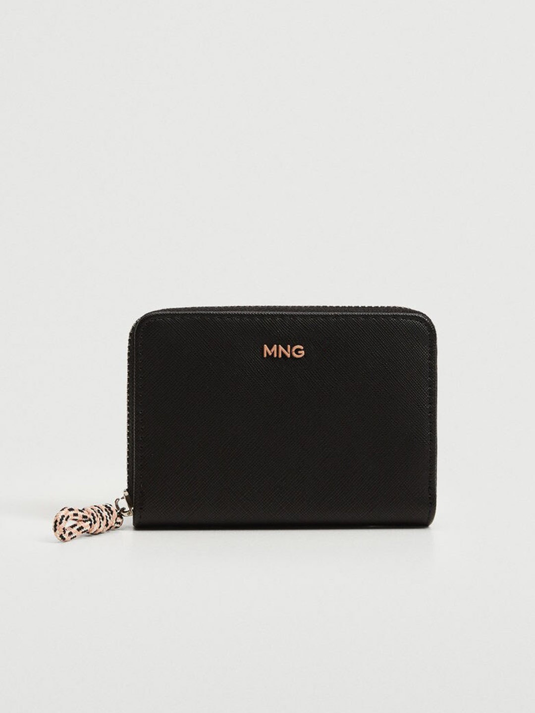 

MANGO Women Black Saffiano Textured Zip Around Wallet