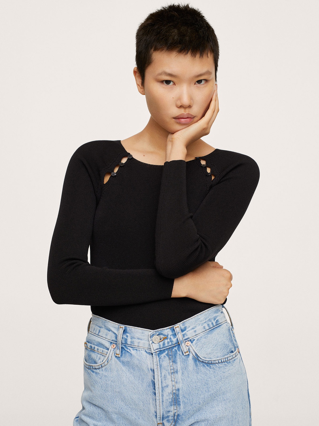 

MANGO Women Black Solid Pullover