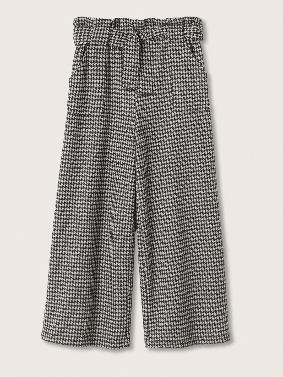 

Mango Kids Girls Black Checked Parallel Trousers with Belt