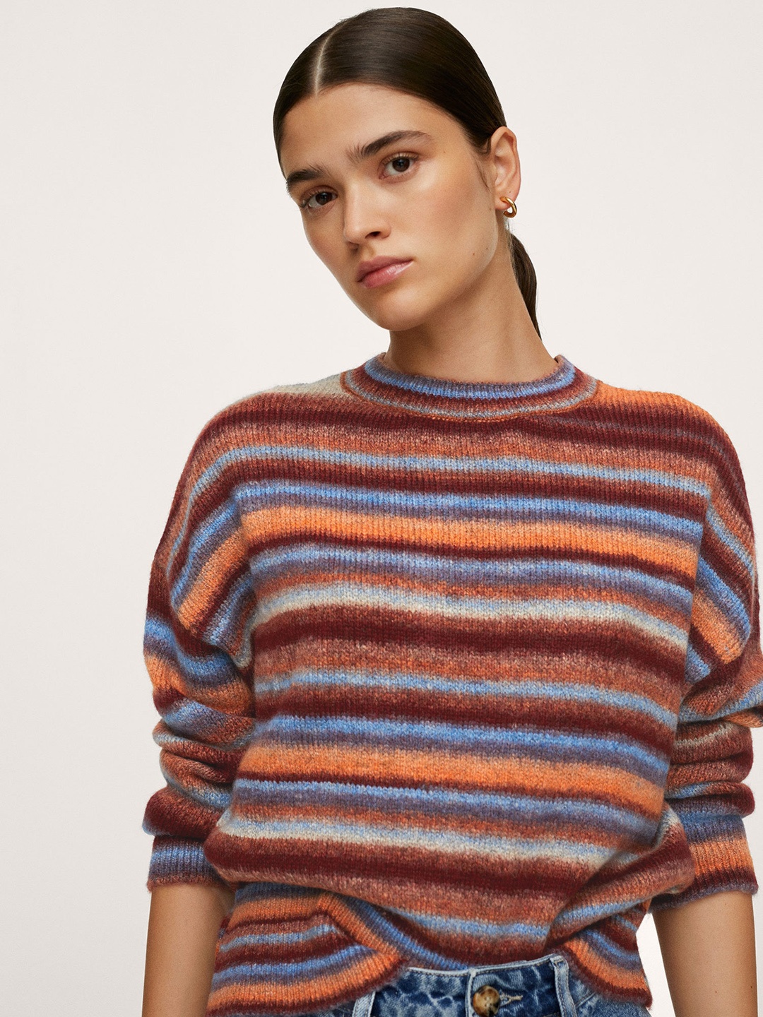 

MANGO Women Multicoloured Striped Sweater, Multi