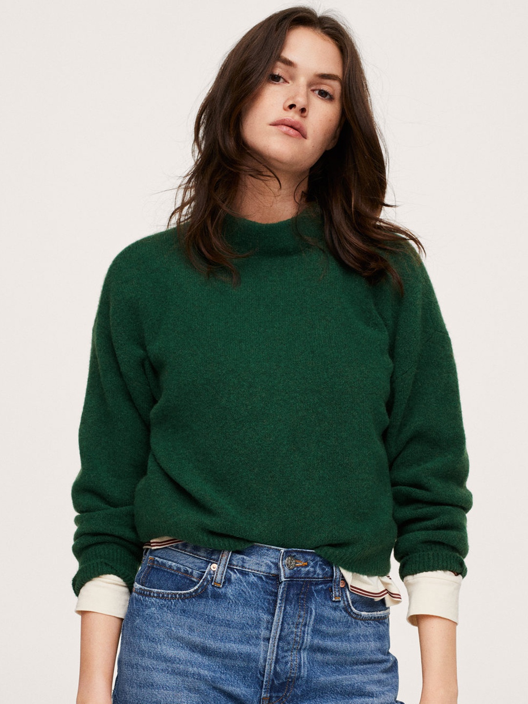 

MANGO Women Green Solid Pullover