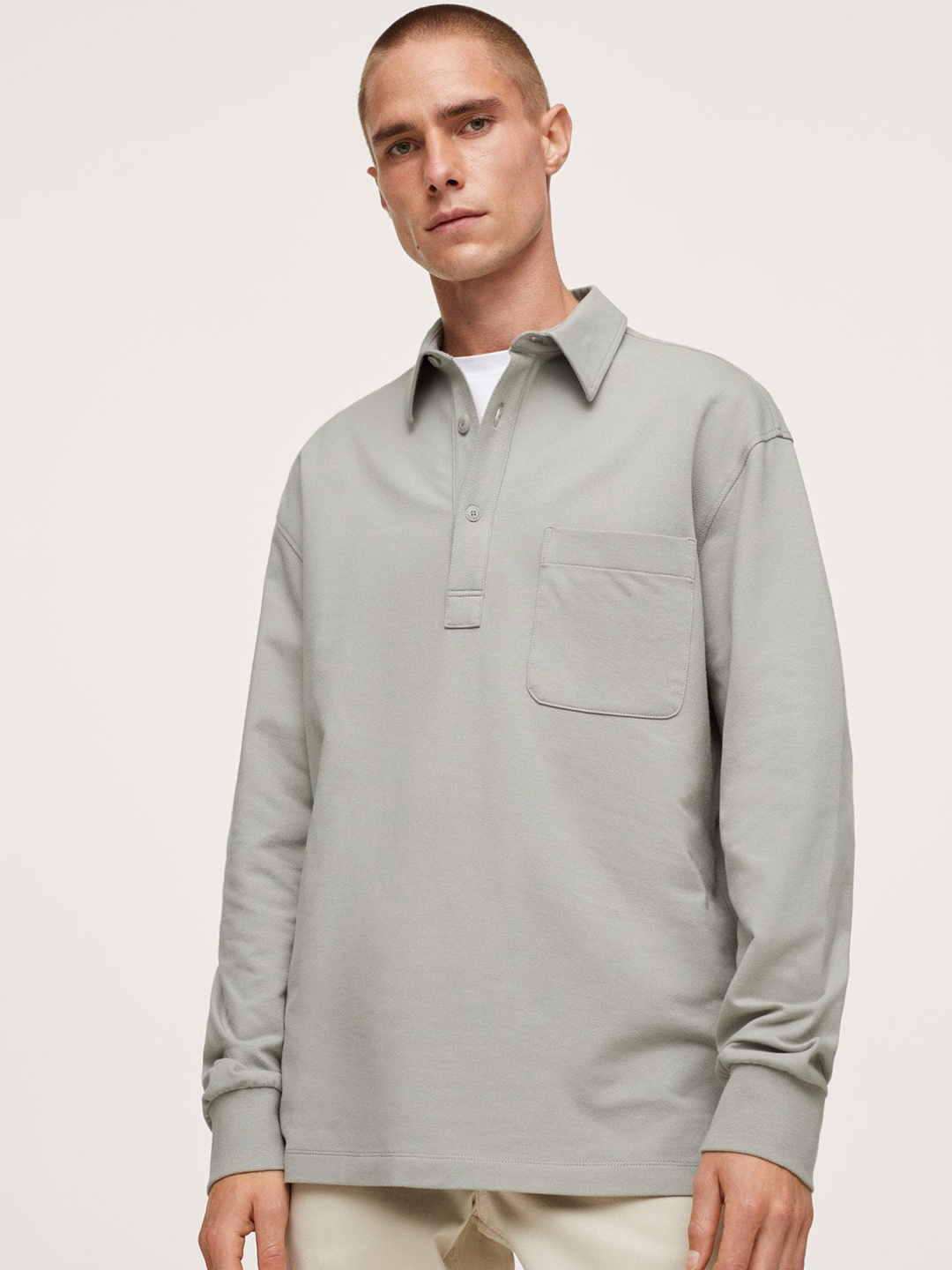 

MANGO MAN Grey Polo Collar T-shirt