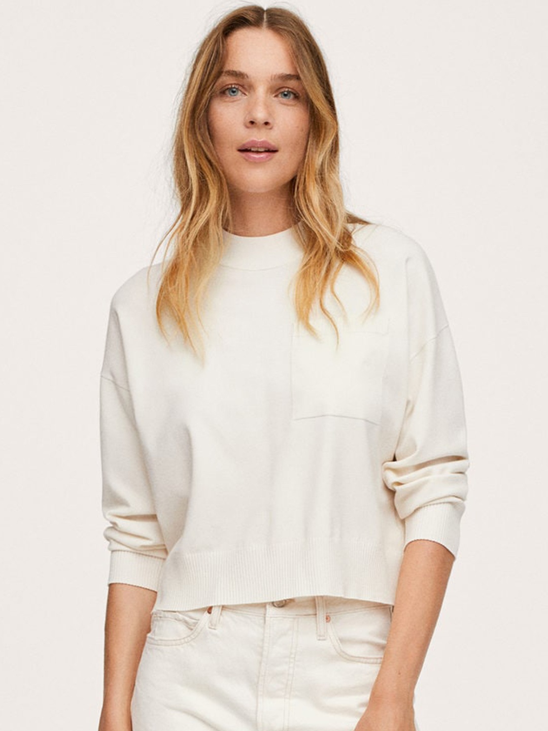 

MANGO Women Off-White Solid Pullover