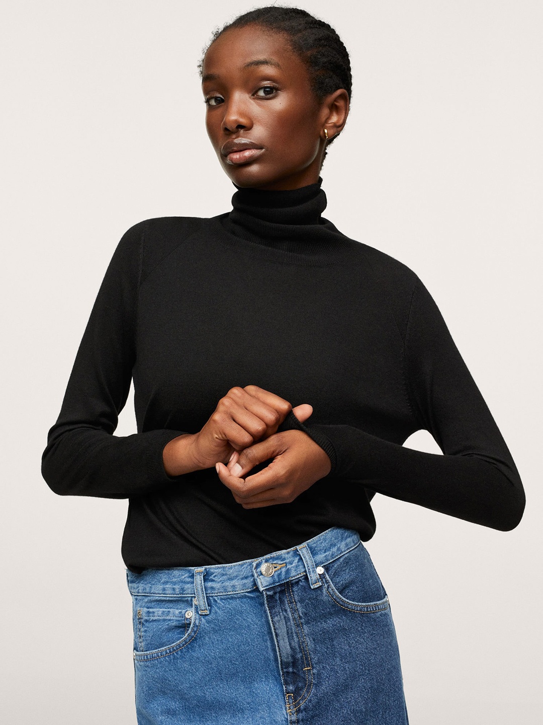 

MANGO Women Black Solid Sweater
