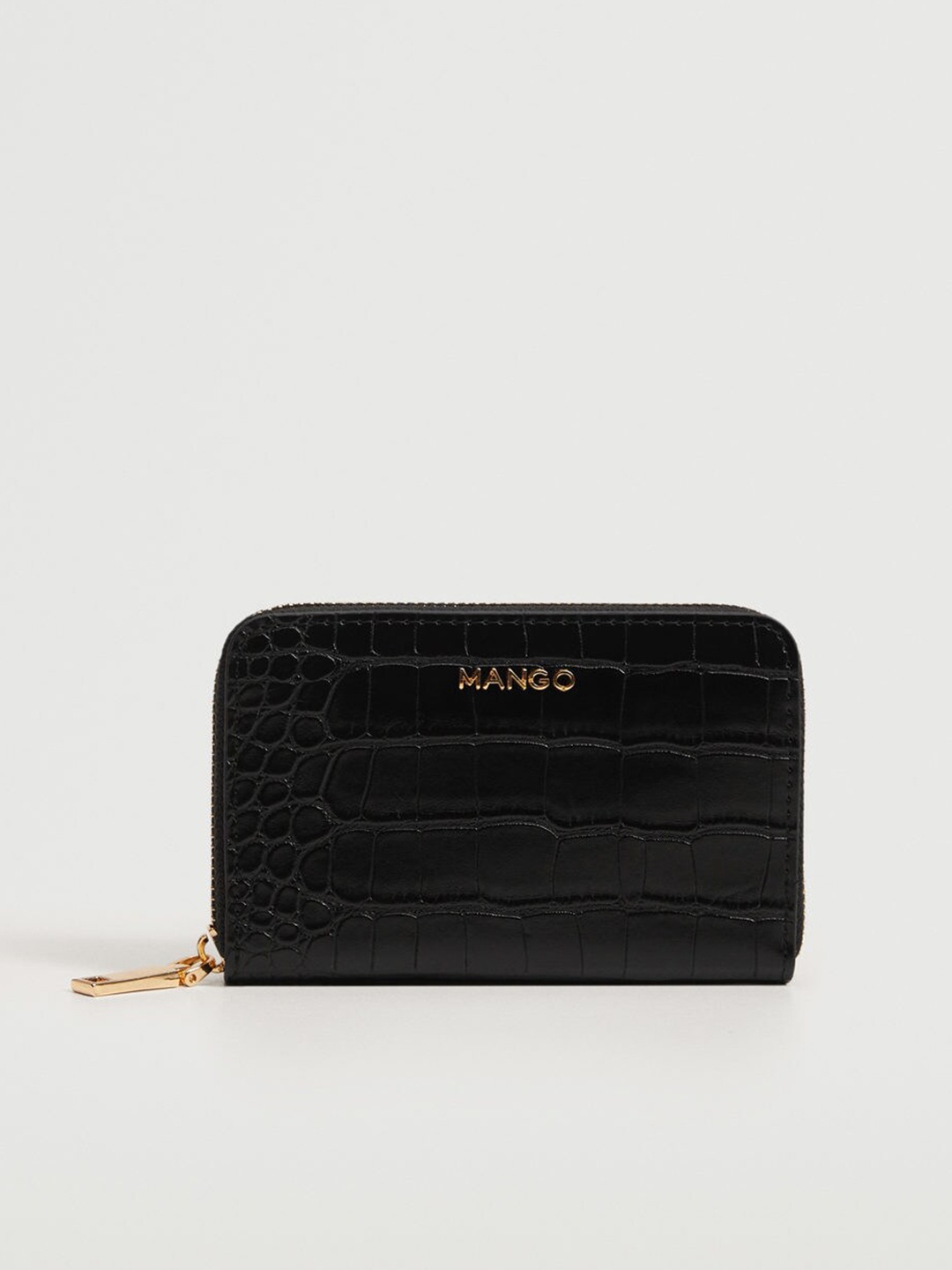

MANGO Women Black Croc Textured Zip Around Wallet