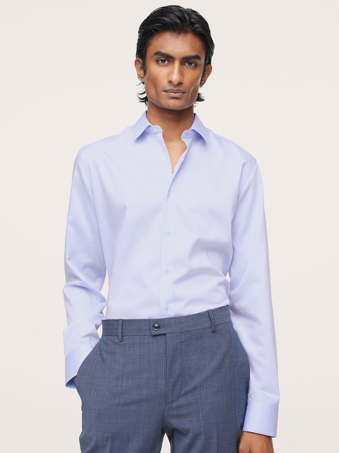 

MANGO MAN Blue Solid Slim Fit Formal Shirt
