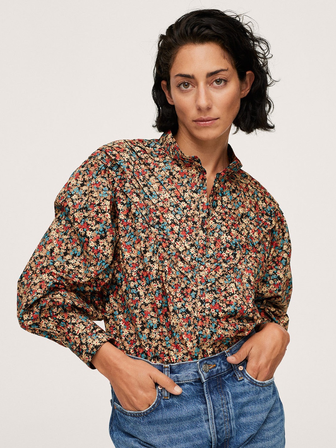 

MANGO Women Red & Black Pure Cotton Floral Opaque Printed Casual Shirt