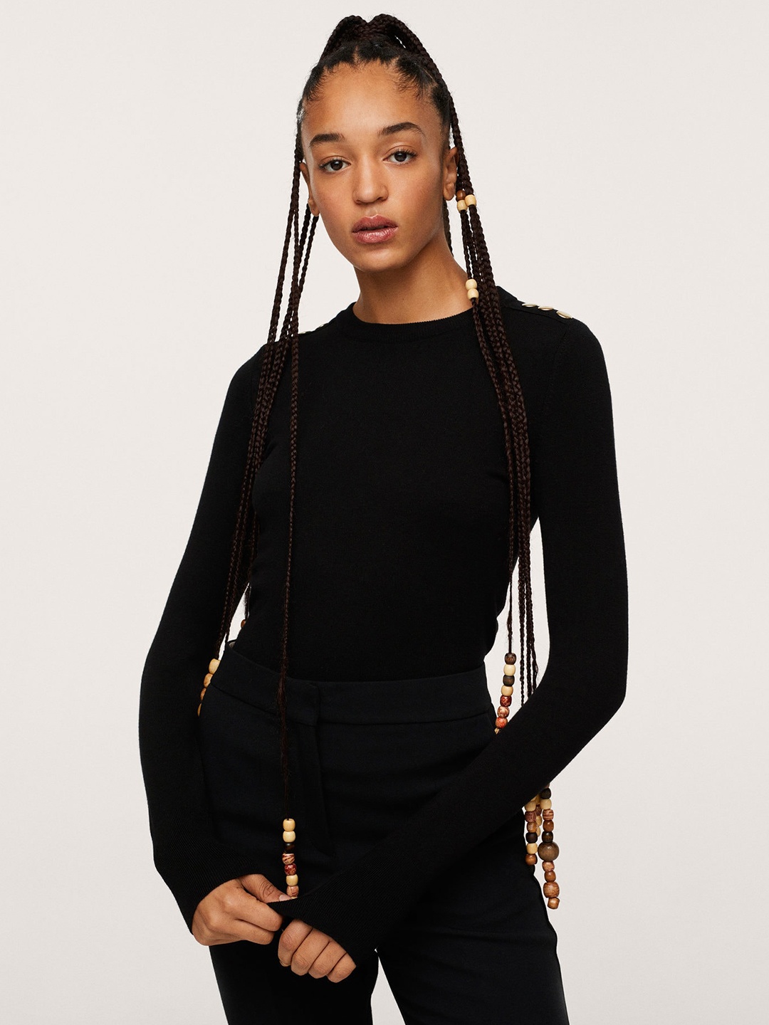 

MANGO Women Black Solid Pullover Sweater