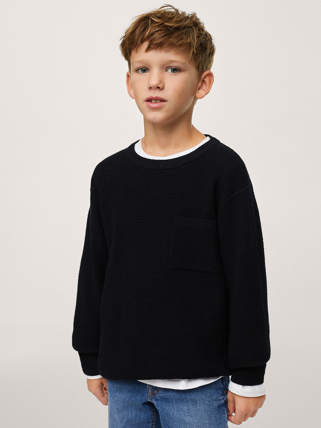 

Mango Kids Boys Black Self-Design Pullover