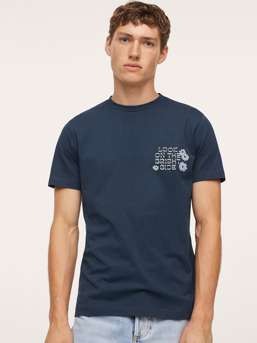 

MANGO MAN Men Blue Pure Cotton Typography T-shirt