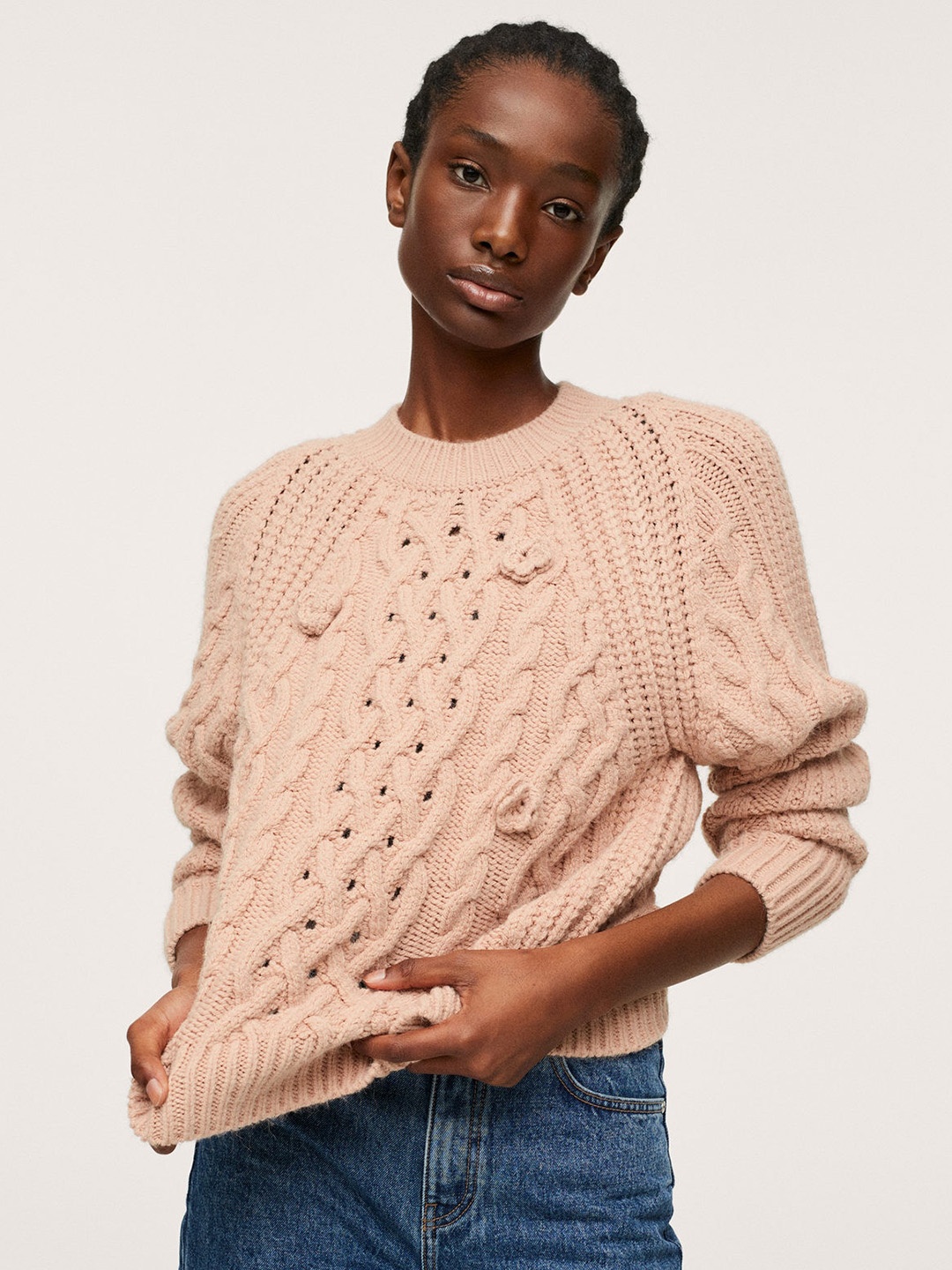 

MANGO Women Peach-Coloured Cable Knit Pullover