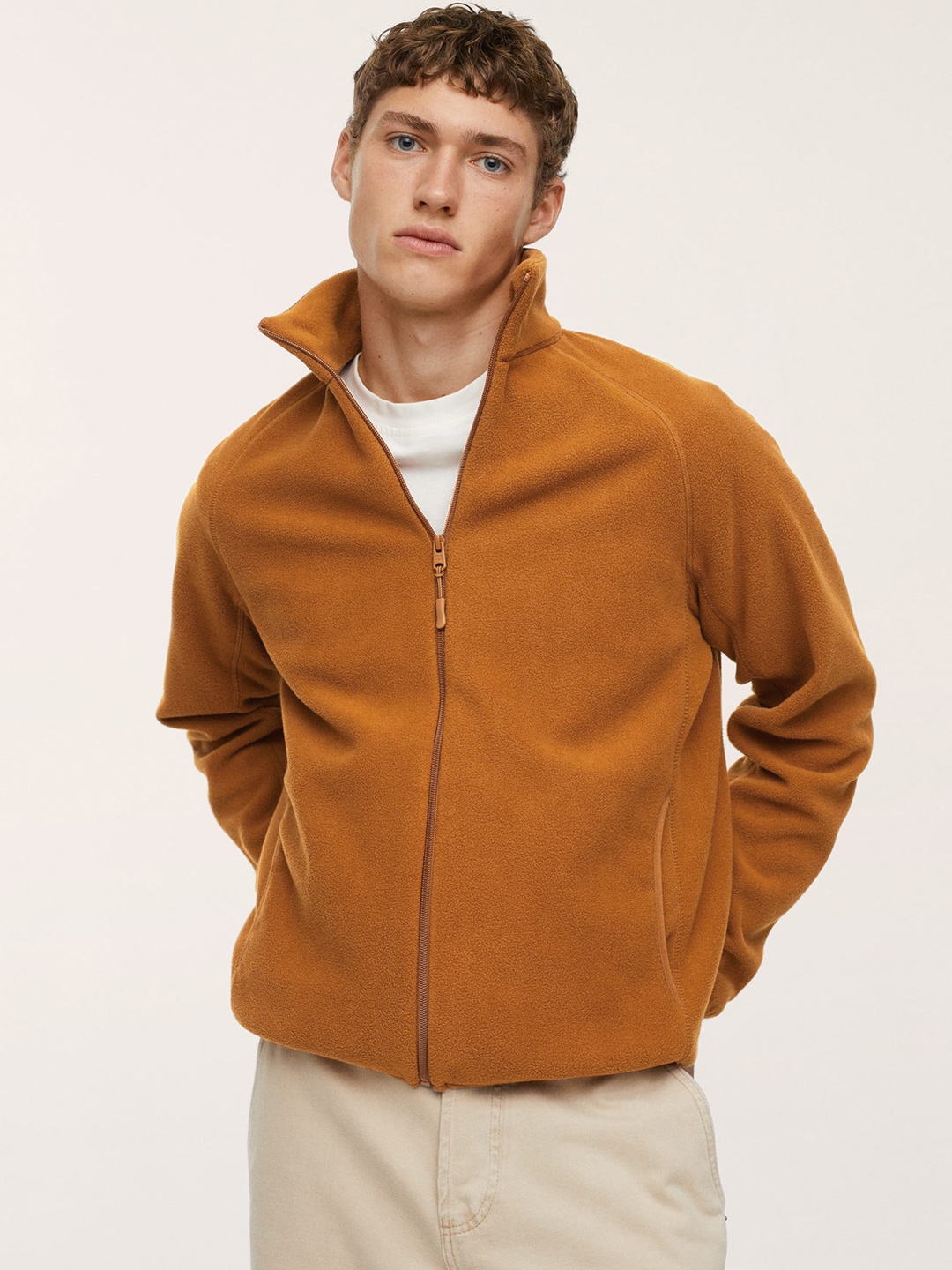 

MANGO MAN Men Mustard Brown Solid Sweatshirt