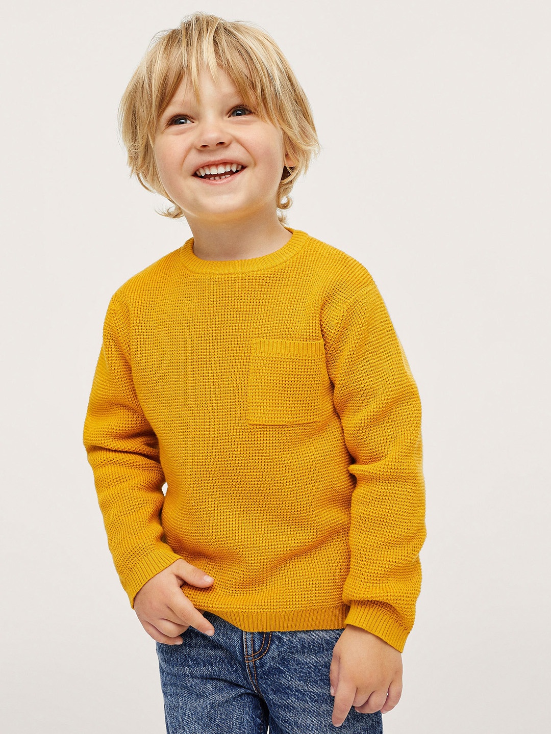 

Mango Kids Boys Mustard Yellow Self-Design Pullover
