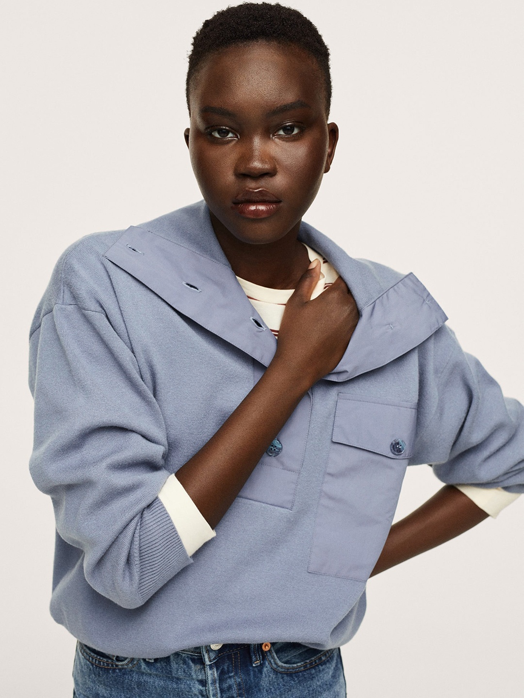 

MANGO Women Blue Solid Pullover