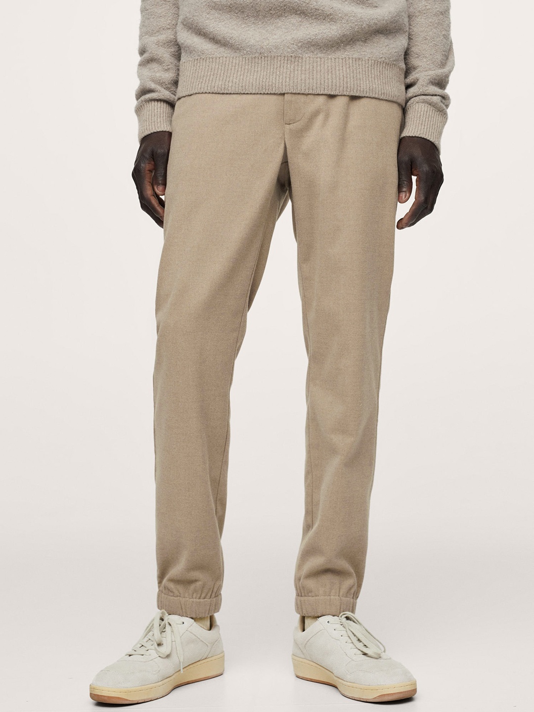 

MANGO MAN Men Beige Slim Fit Jogger Trousers
