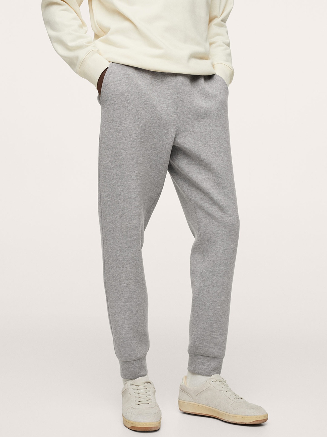 

MANGO MAN Grey Melange Joggers Trousers