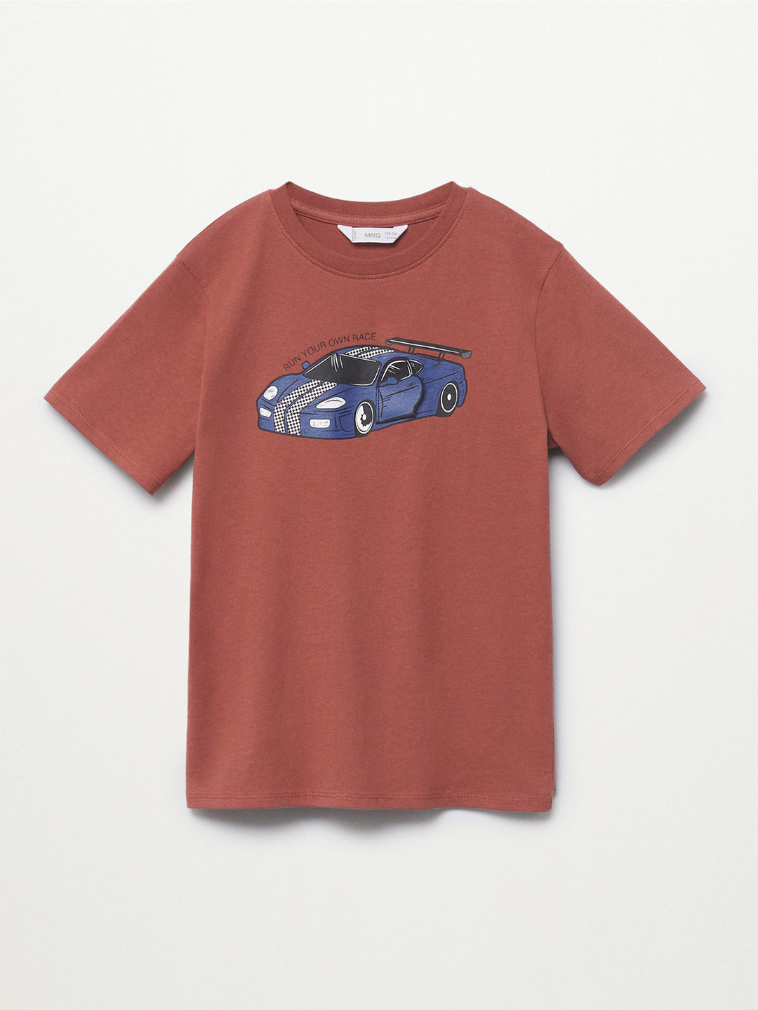 

Mango Kids Boys Rust & Navy Blue Car Print Pure Cotton T-shirt