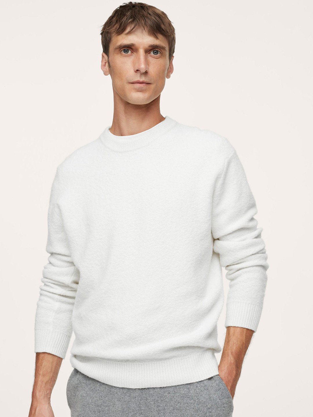 

MANGO MAN Off White Boucle Knit Pullover
