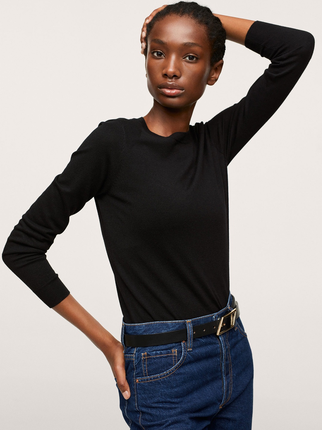 

MANGO Women Black Solid Pullover