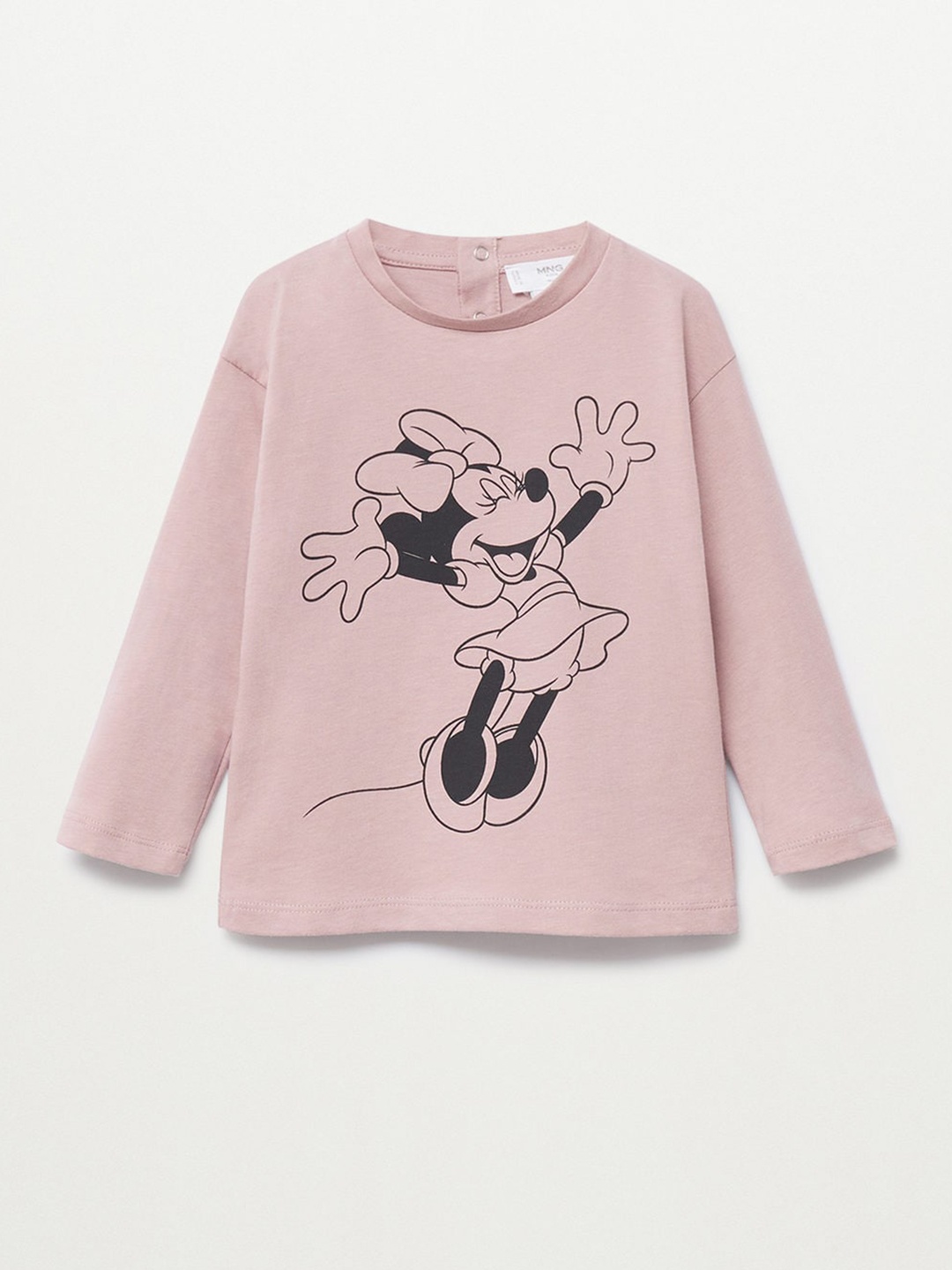 

Mango Kids Girls Pink & Black Minnie Print Pure Cotton T-shirt