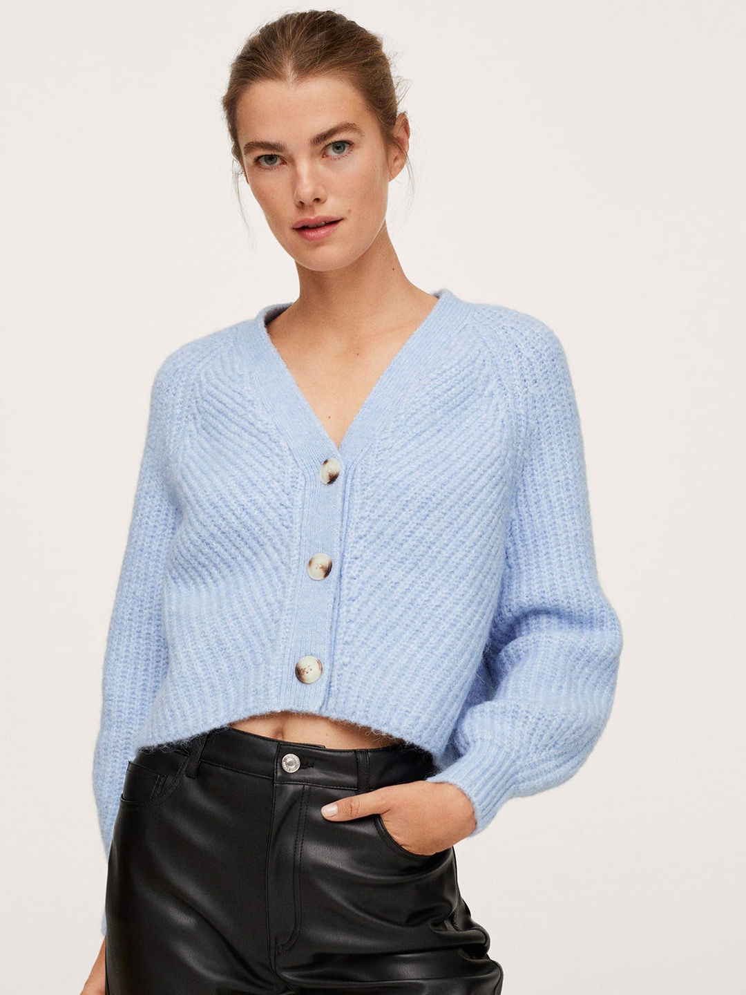 

MANGO Women Blue Cropped Cardigan