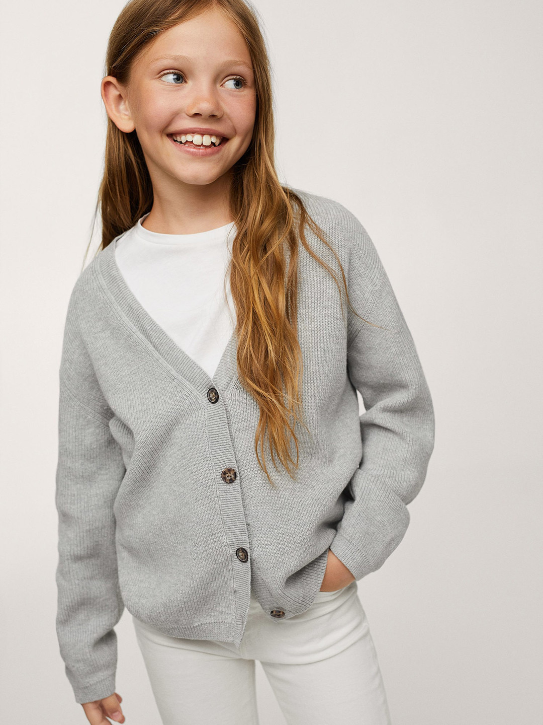 

Mango Kids Girls Grey Melange Pure Cotton Solid Cardigan