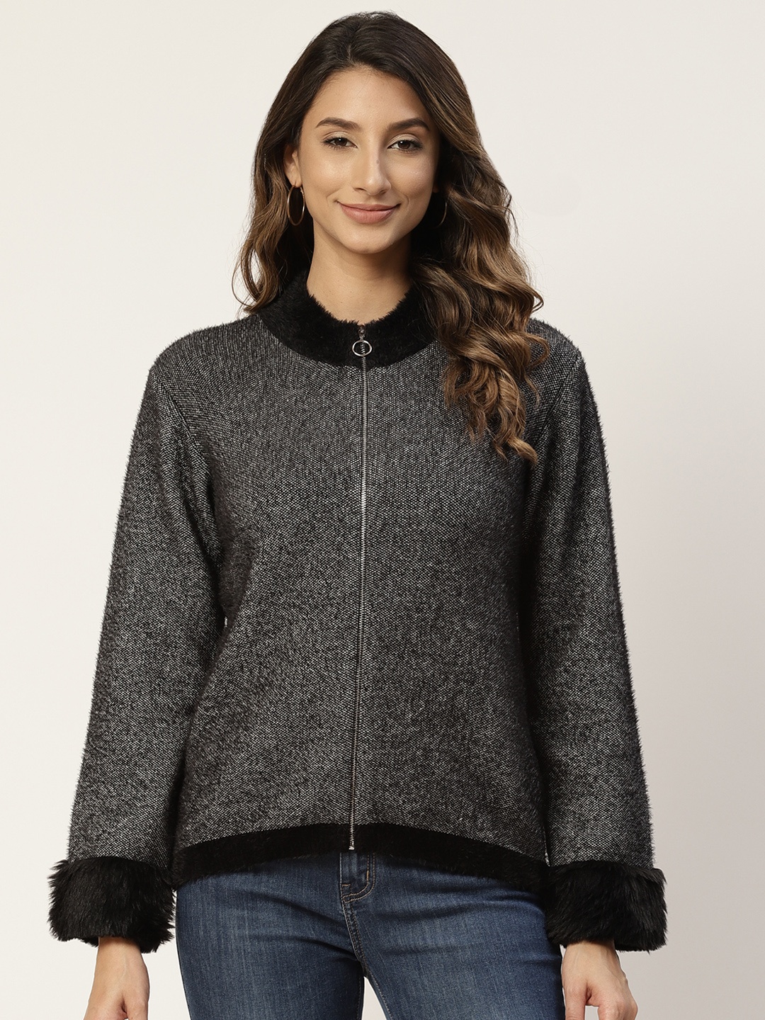 

Madame Women Charcoal Front-Open Sweater