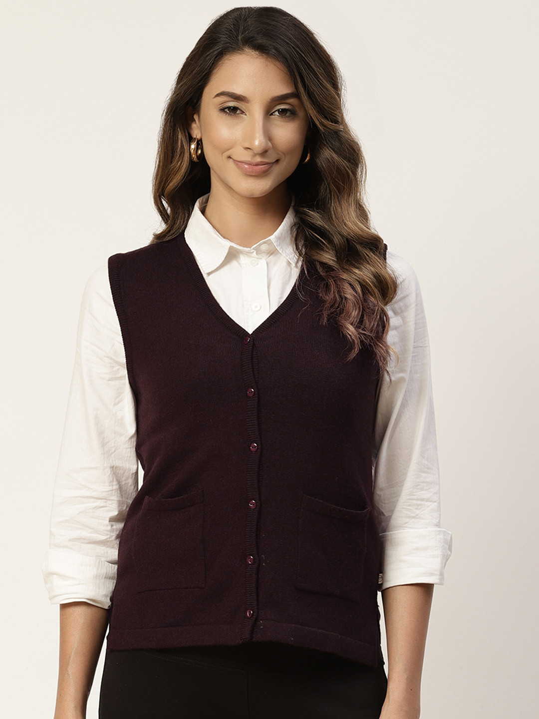 

Madame Women Brown Solid Sleeveless Cardigan