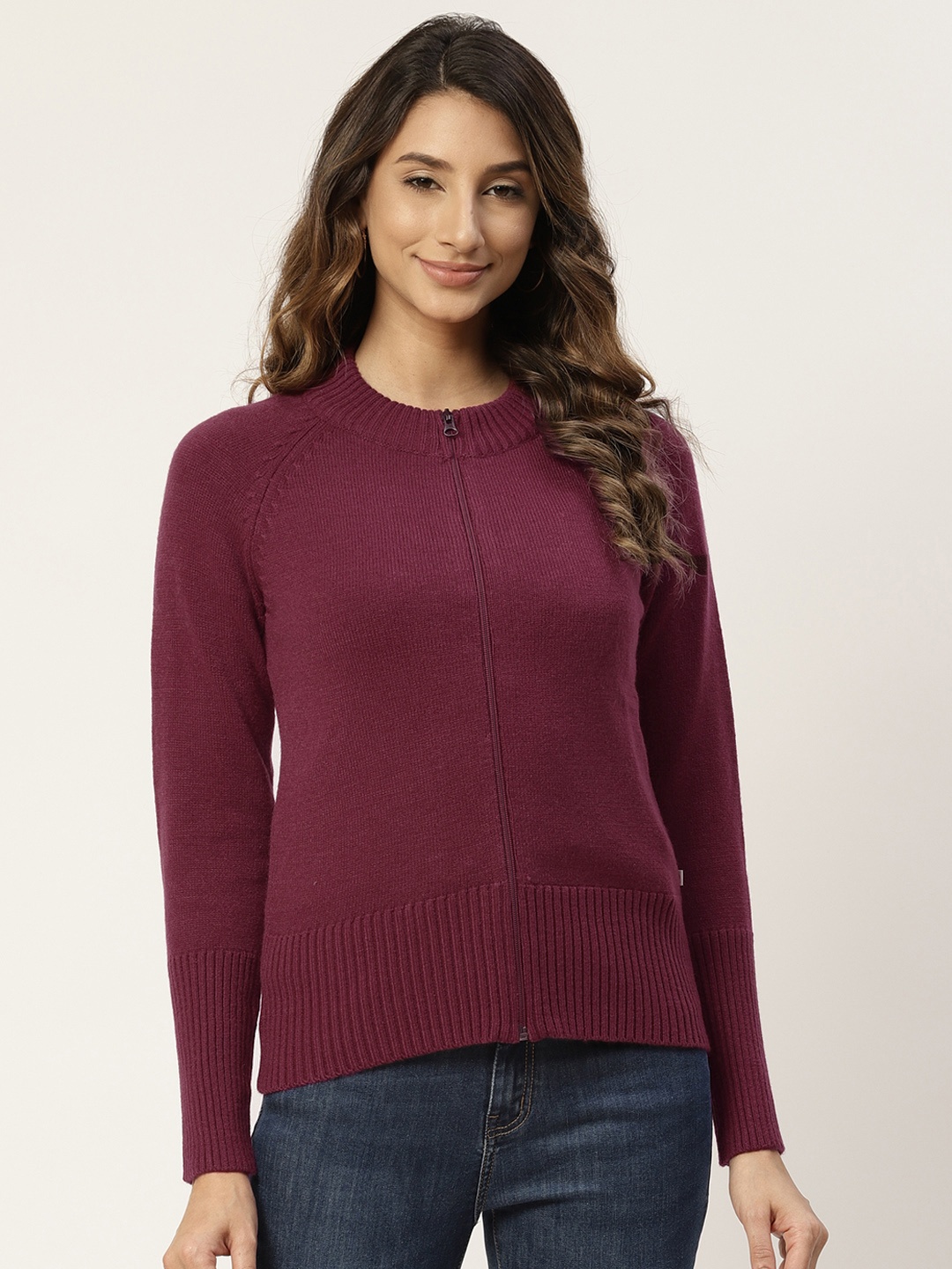 

Madame Women Magenta Solid Front-Open Sweater