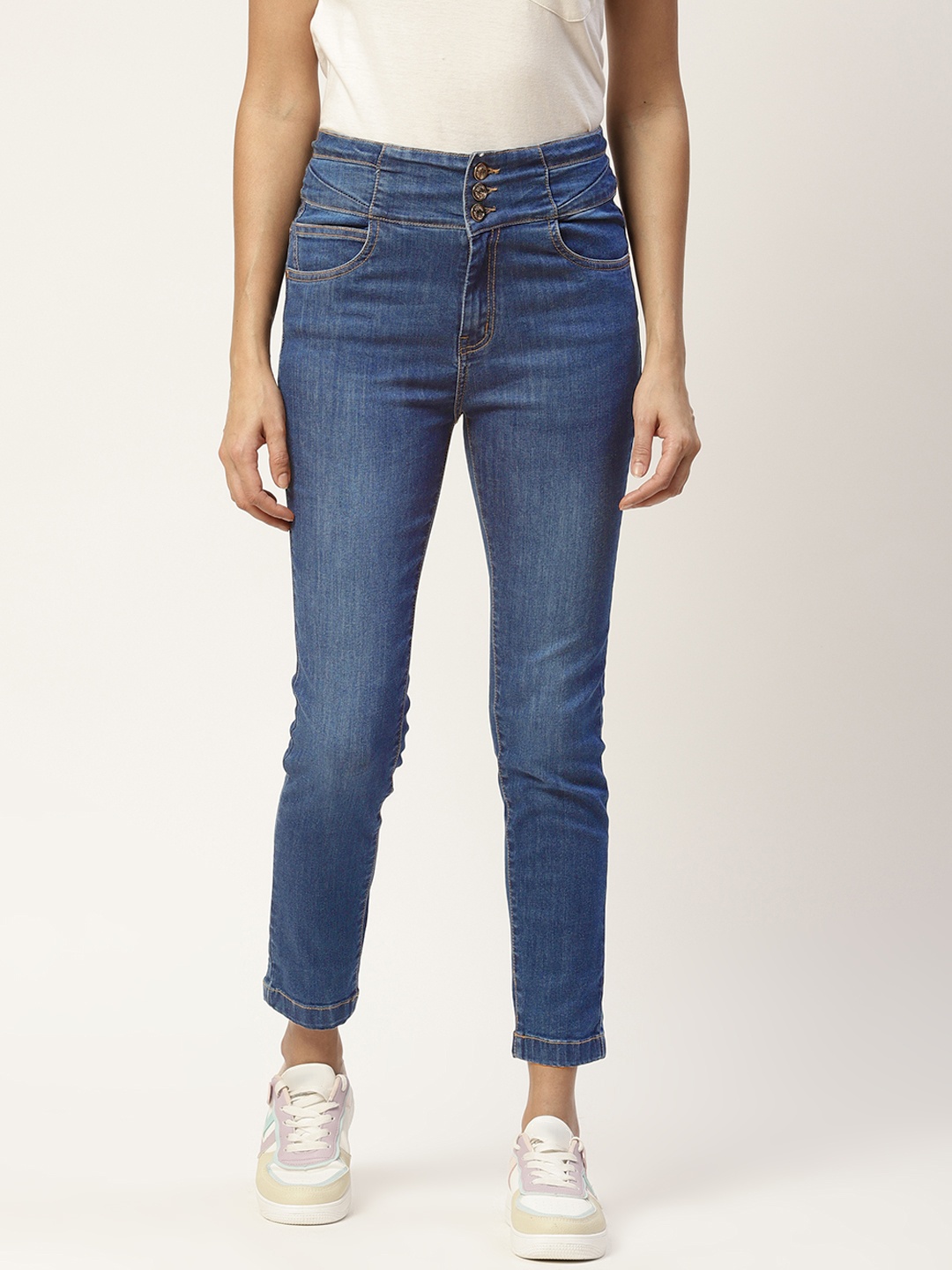 

Madame Women Blue Skinny Fit High-Rise Light Fade Stretchable Jeans