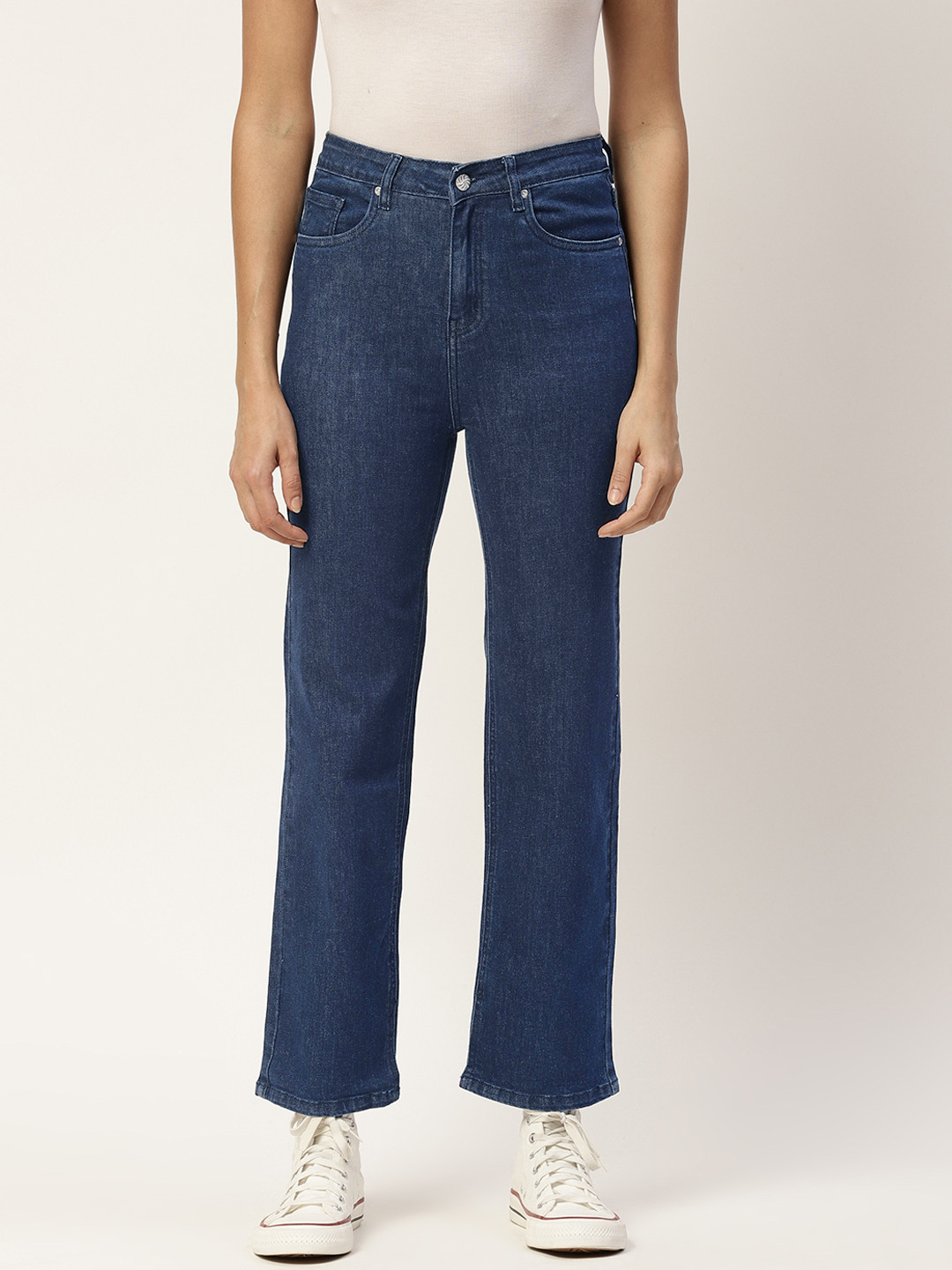 

Madame Women Navy Blue Straight Fit High-Rise Stretchable Jeans