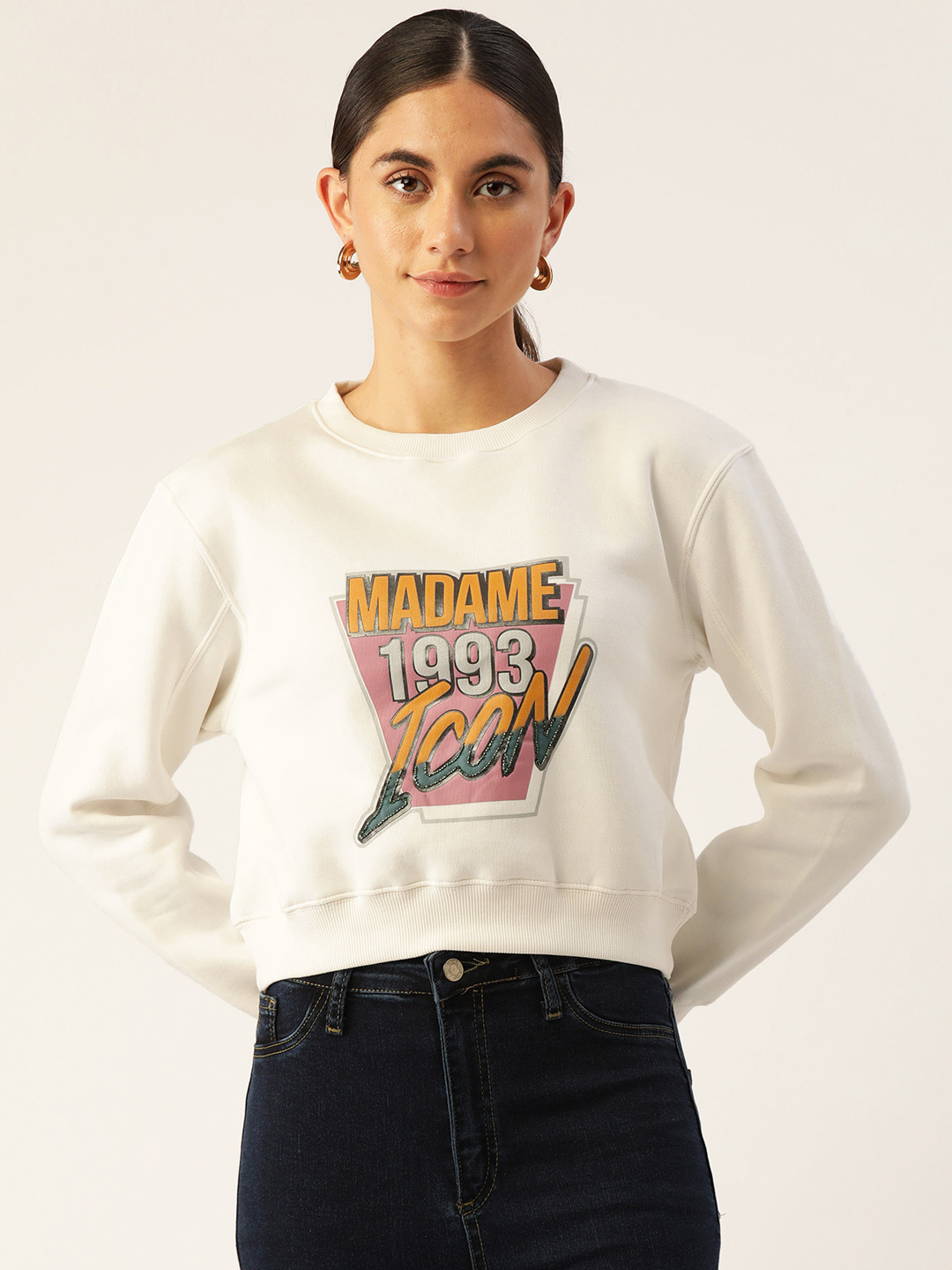 

Madame Women White Printed Sweatshirt