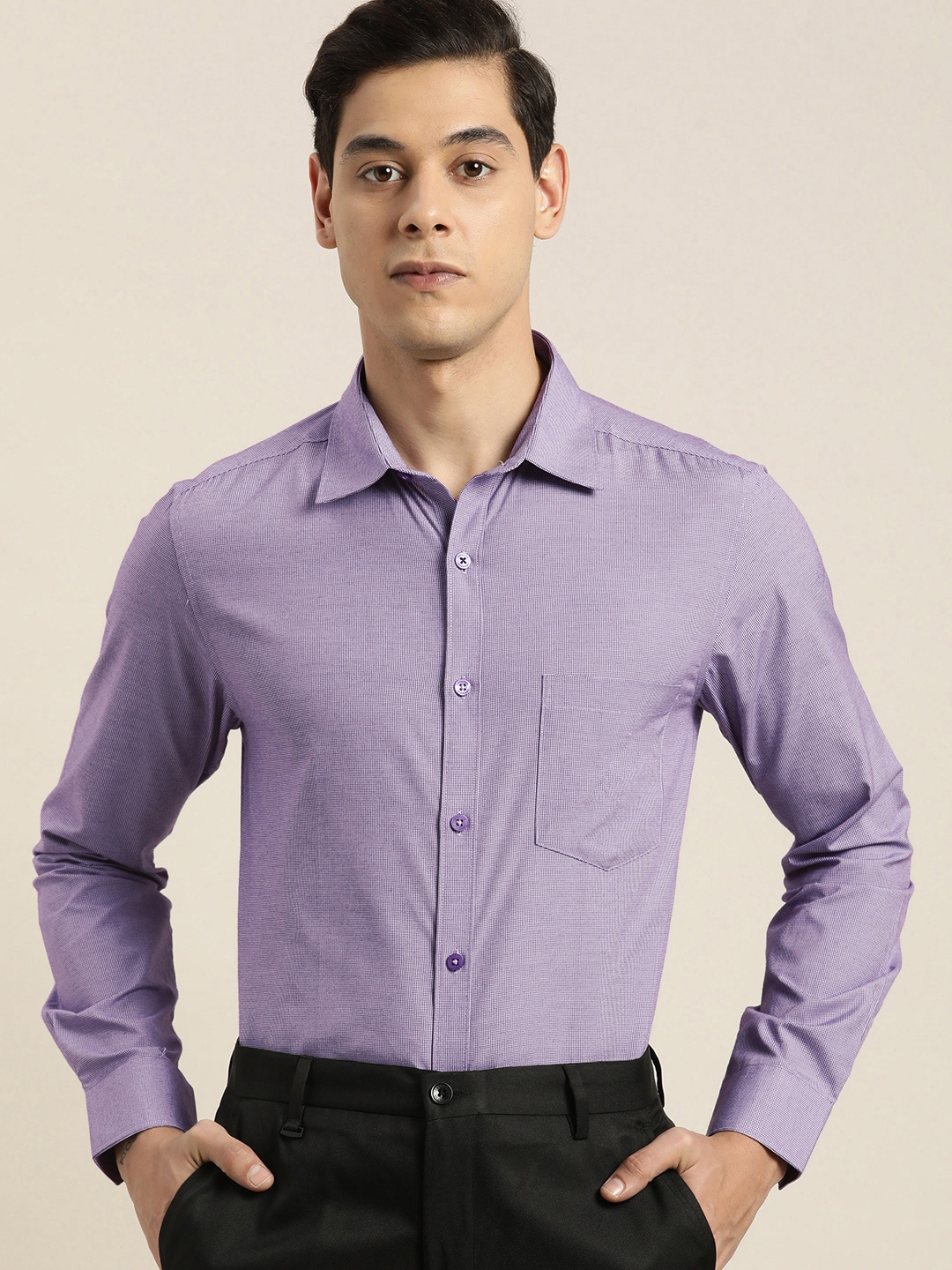 

INVICTUS Men Purple Slim Fit Micro Checks Striped Formal Shirt