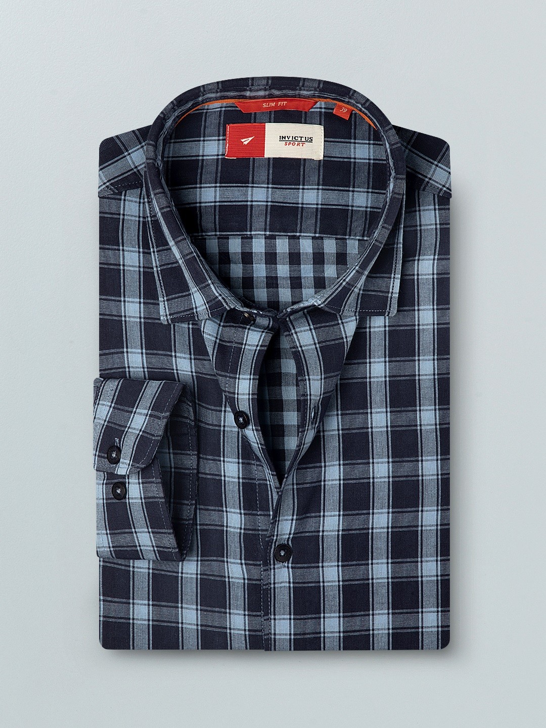 

INVICTUS Men Navy Blue Sport Slim Fit Tartan Checks Checked Casual Shirt