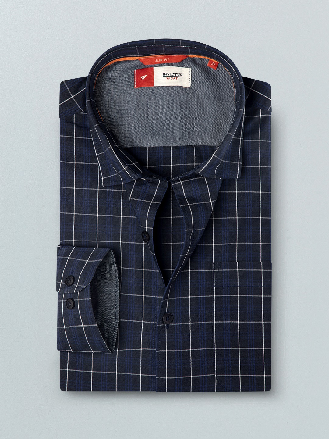 

INVICTUS Men Navy Blue Slim Fit Windowpane Checked Pure Cotton Casual Shirt