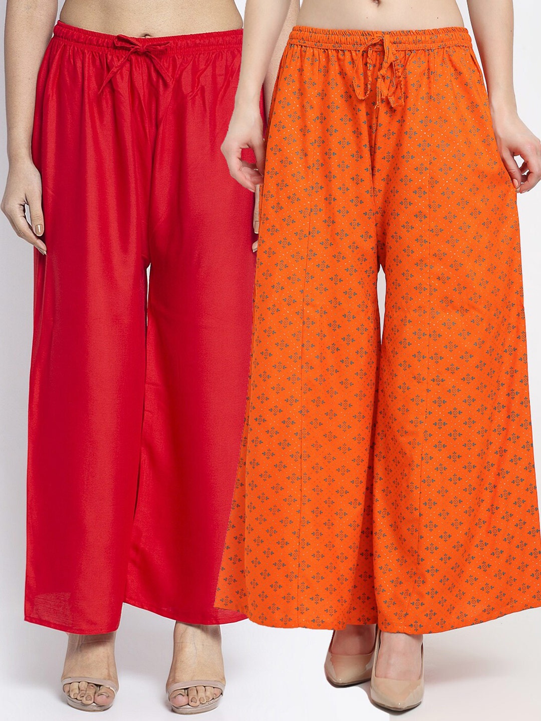 

GRACIT Women Pack of 2 Flared Knitted Ethnic Palazzos, Red