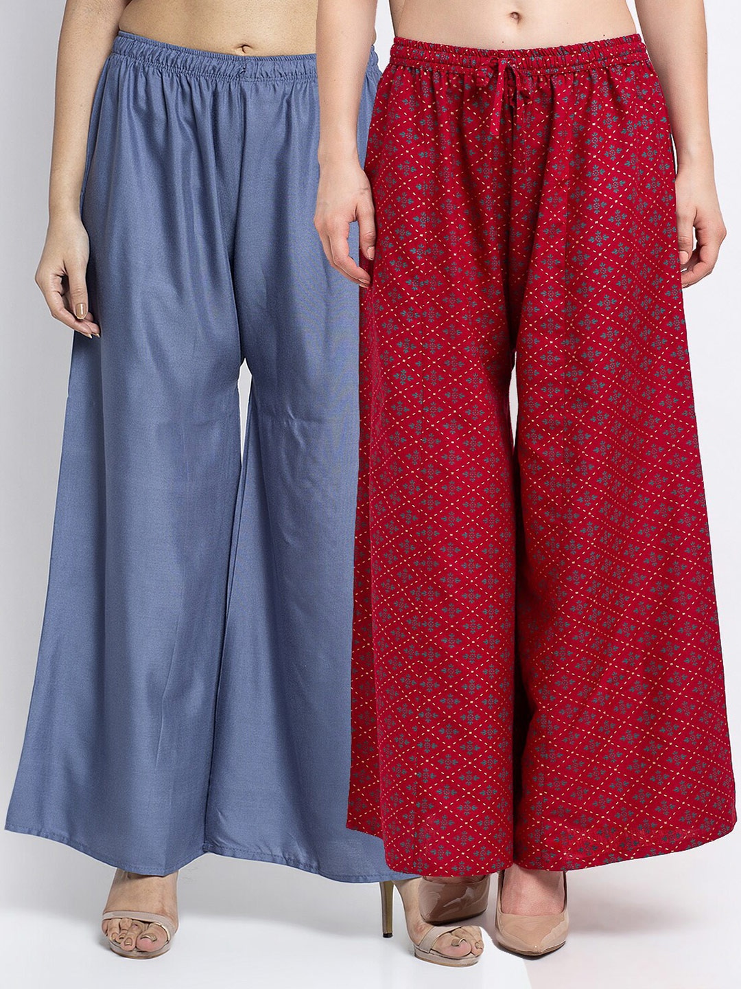 

GRACIT Women Pack of 2 Flared Knitted Ethnic Palazzos, Grey