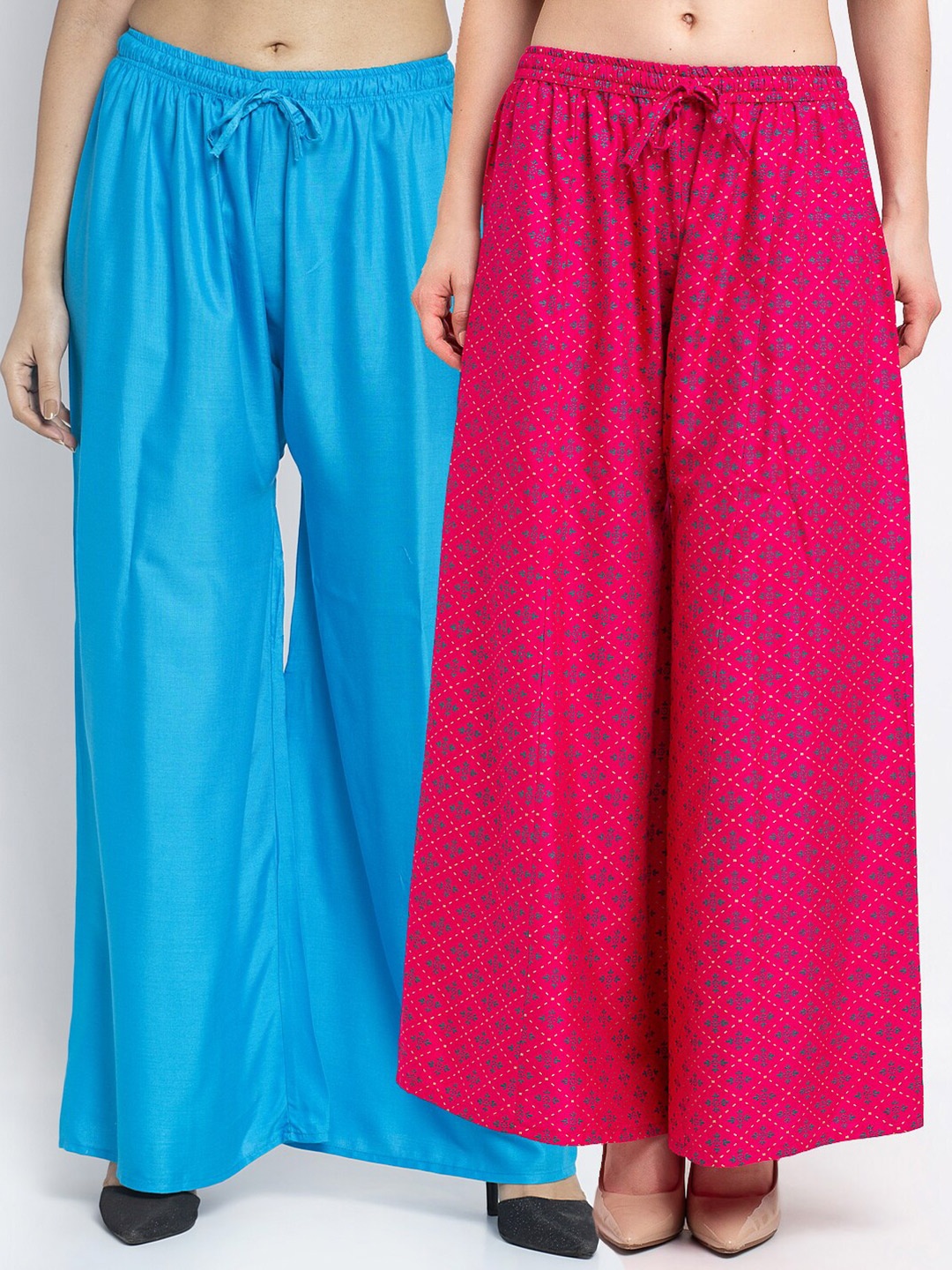 

GRACIT Women Pack of 2 Flared Knitted Ethnic Palazzos, Blue