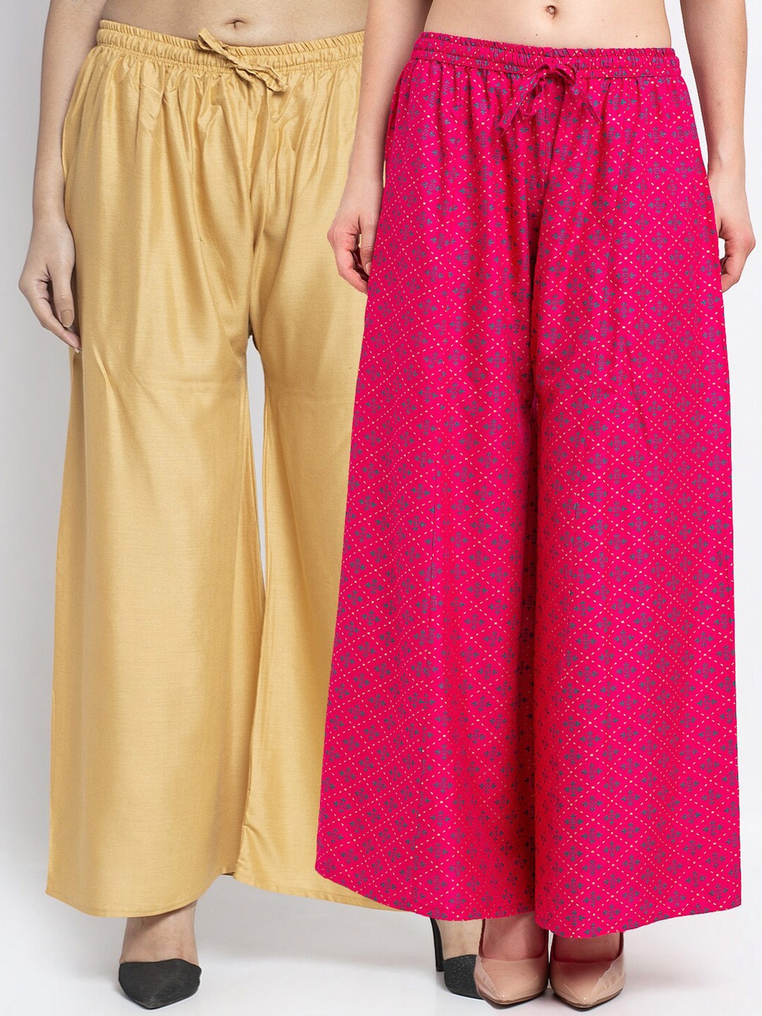 

GRACIT Women Pack of 2 Flared Knitted Ethnic Palazzos, Beige