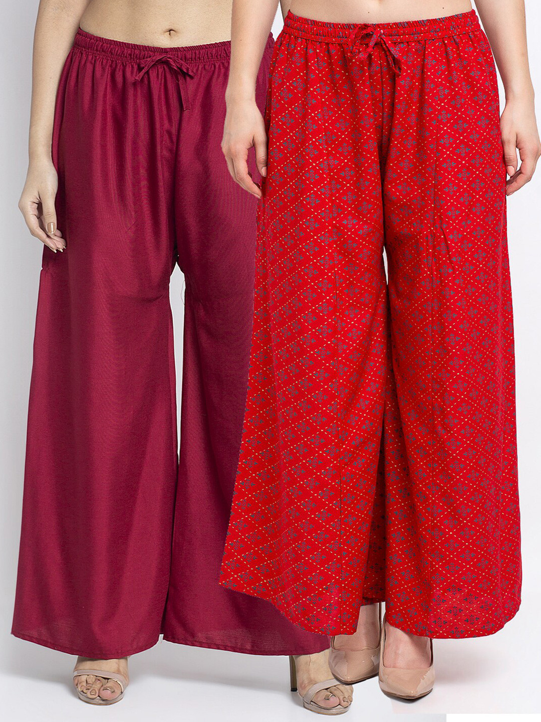 

GRACIT Women Pack of 2 Flared Knitted Ethnic Palazzos, Maroon