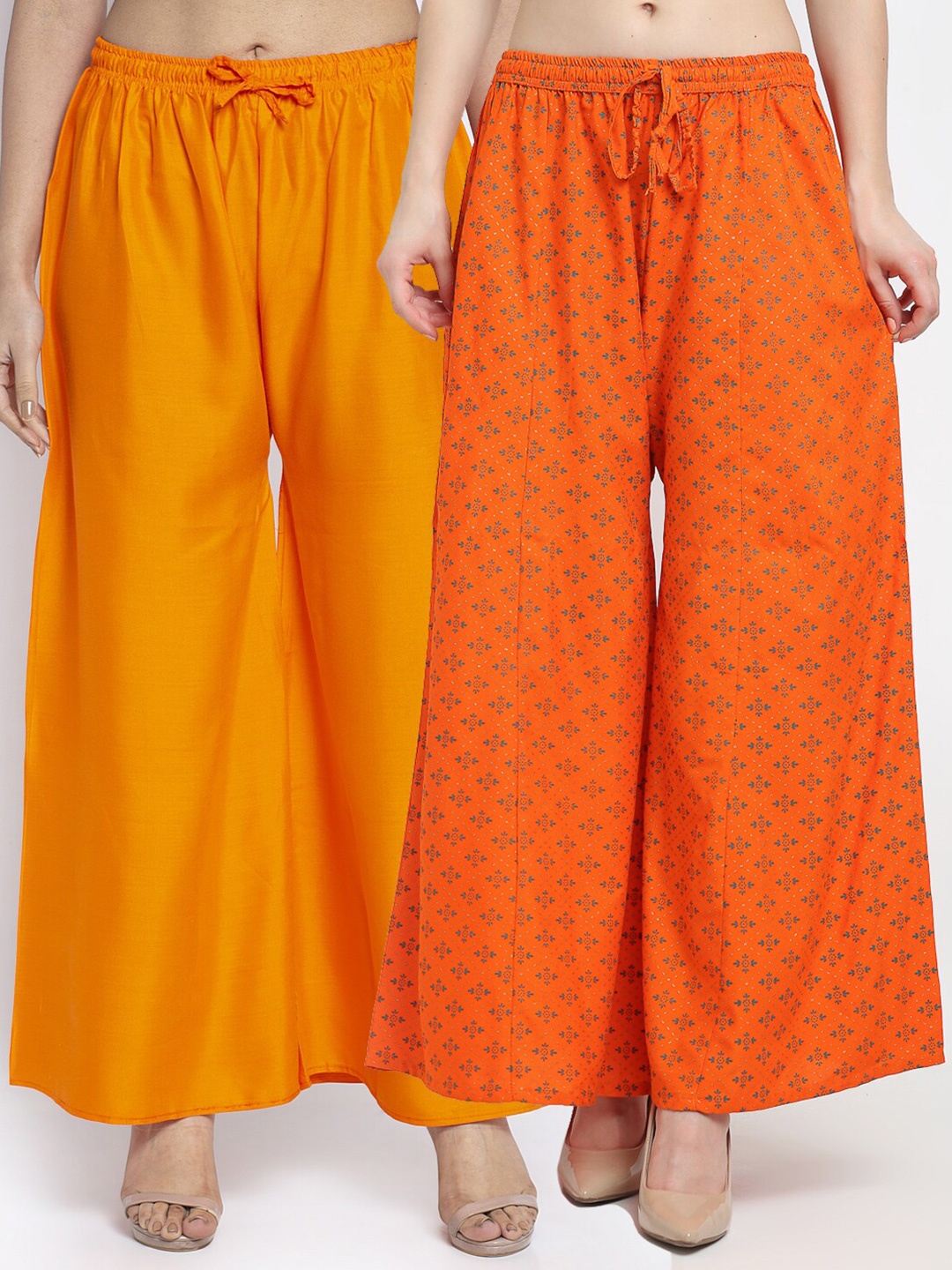 

GRACIT Women Pack Of 2 Orange Floral Printed Flared Knitted Ethnic Palazzos