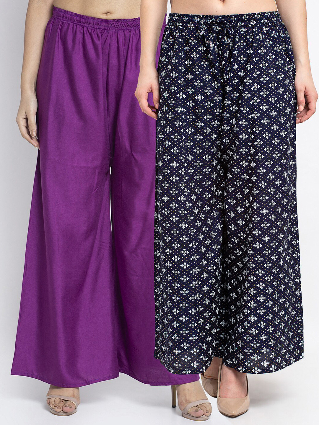 

GRACIT Women Pack of 2 Flared Knitted Ethnic Palazzos, Purple