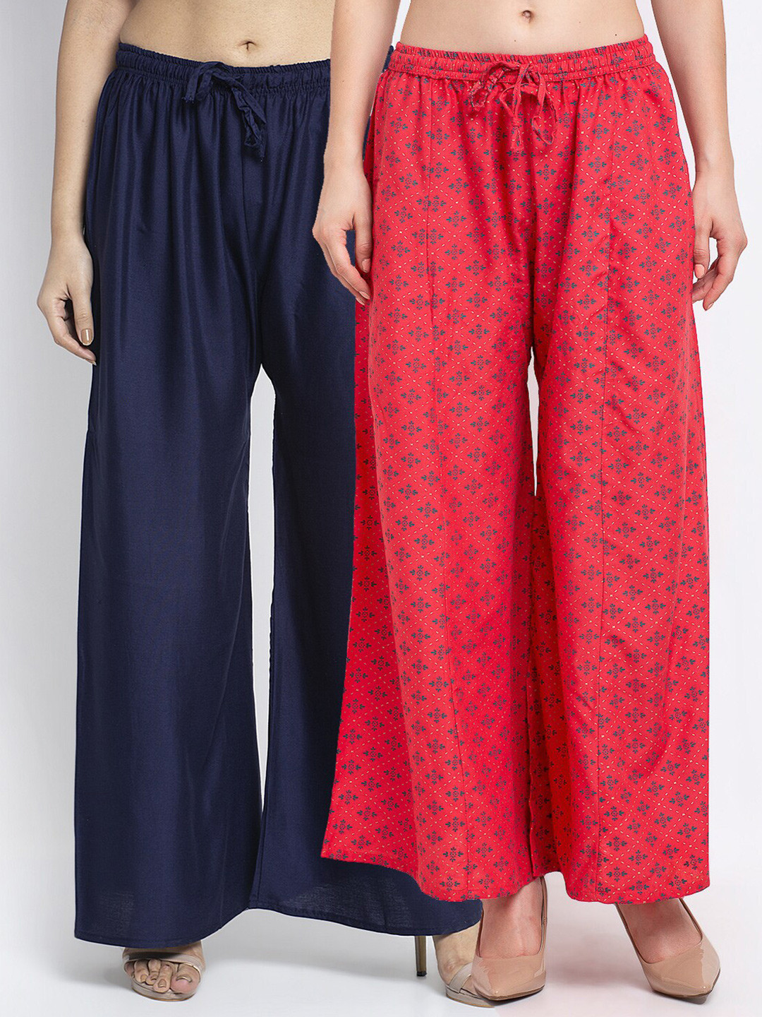

GRACIT Women Pack of 2 Flared Knitted Ethnic Palazzos, Navy blue